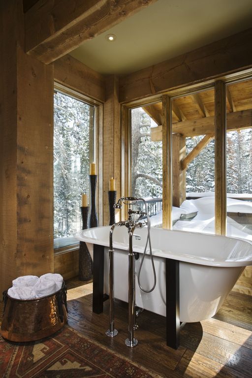 Rustic Master Bathroom with Kingston brass victorian center deck claw foot mixer faucet clawfoot tub and shower filler, Paint