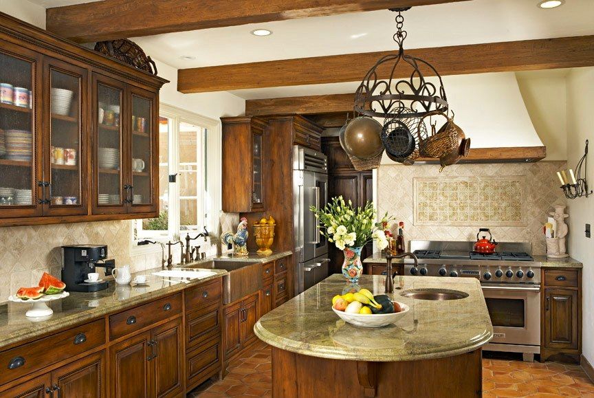 Country Kitchen with Casement, Kitchen island, Standard height, gas range, Built In Refrigerator, electric cooktop, L-shaped