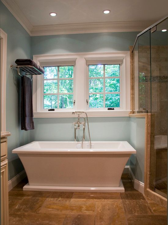 Traditional Master Bathroom with Crown molding, Master bathroom, Paint 1, stone tile floors, Standard height, Shower, Paint 2