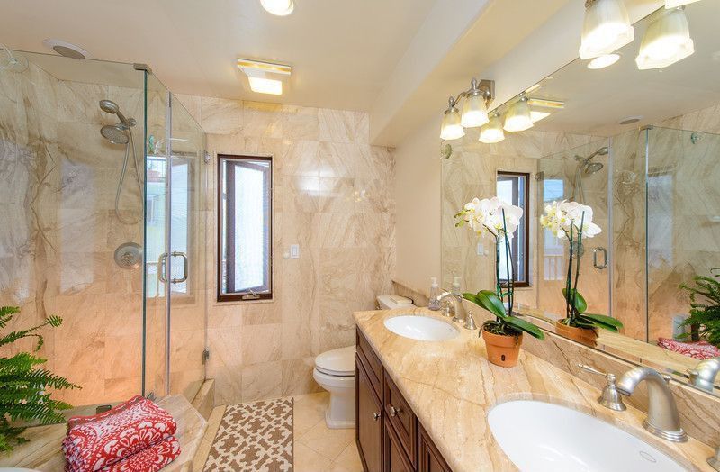 Traditional Master Bathroom with Standard height, can lights, flush light, Flat panel cabinets, Master bathroom, Double sink