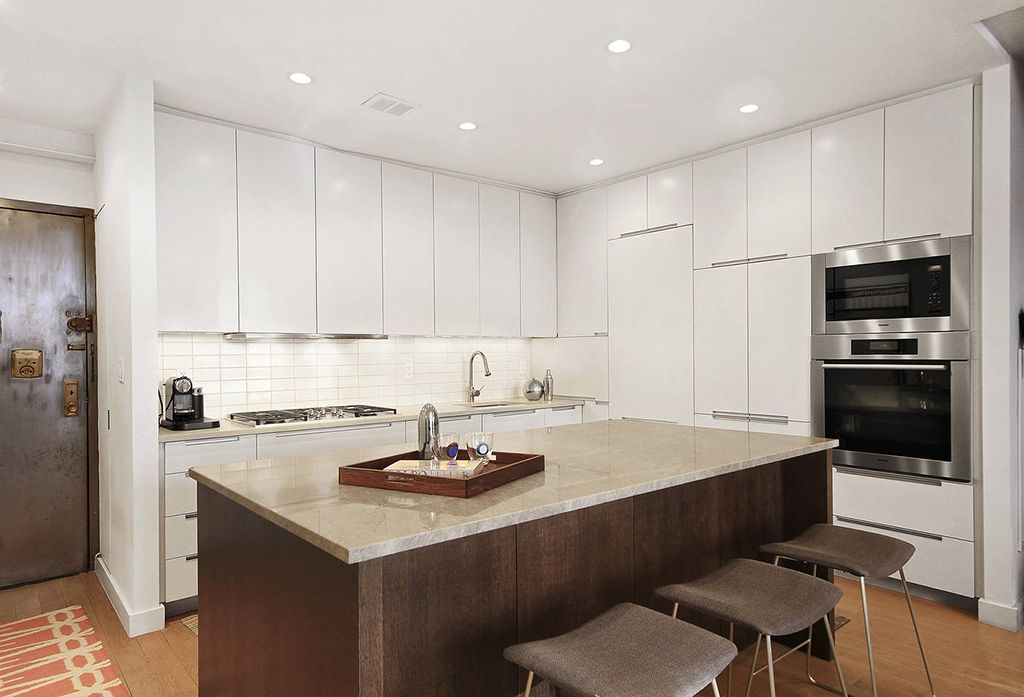 Modern Kitchen with flat door, Built In Panel Ready Refrigerator, European Cabinets, Standard height, Large Ceramic Tile