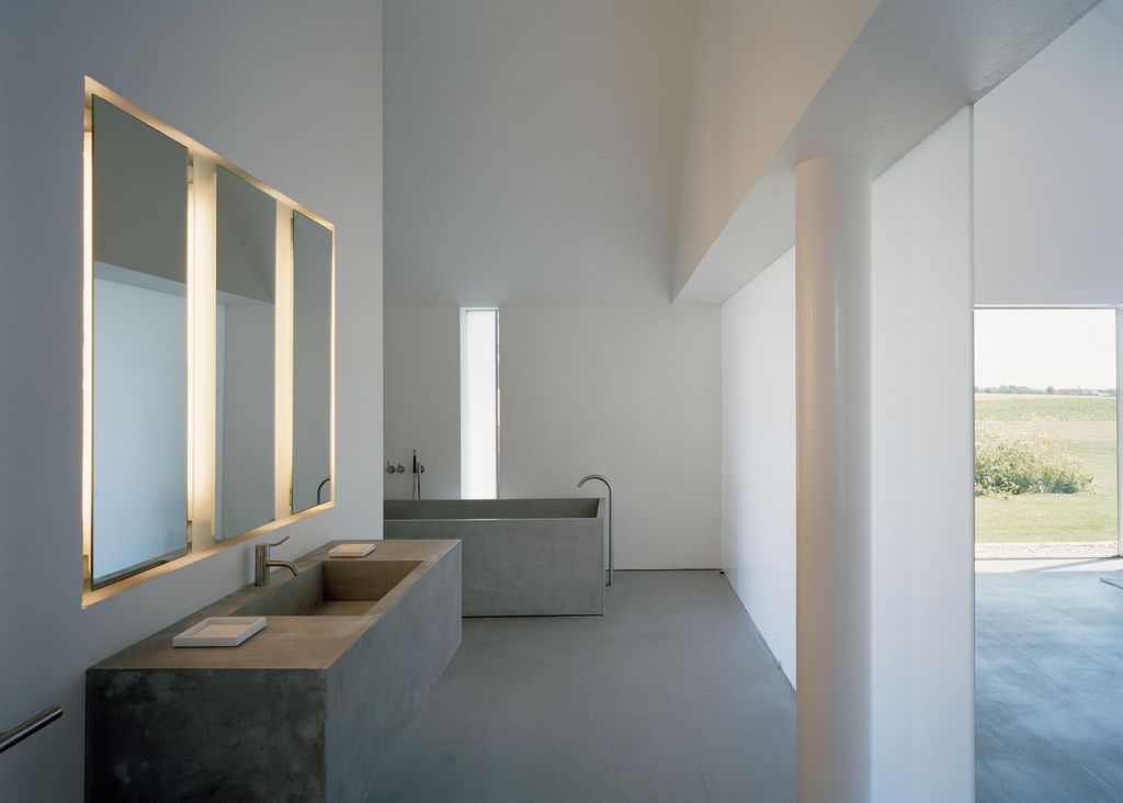 Contemporary Master Bathroom with Limestone counters, Master bathroom, Bathtub, Standard height, drop in bathtub, Columns