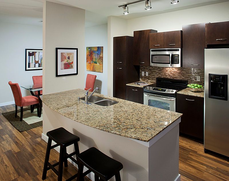 Contemporary Kitchen with Standard height, European Cabinets, full backsplash, Scoop Stool, Multiple Sinks, Flush, Paint 1