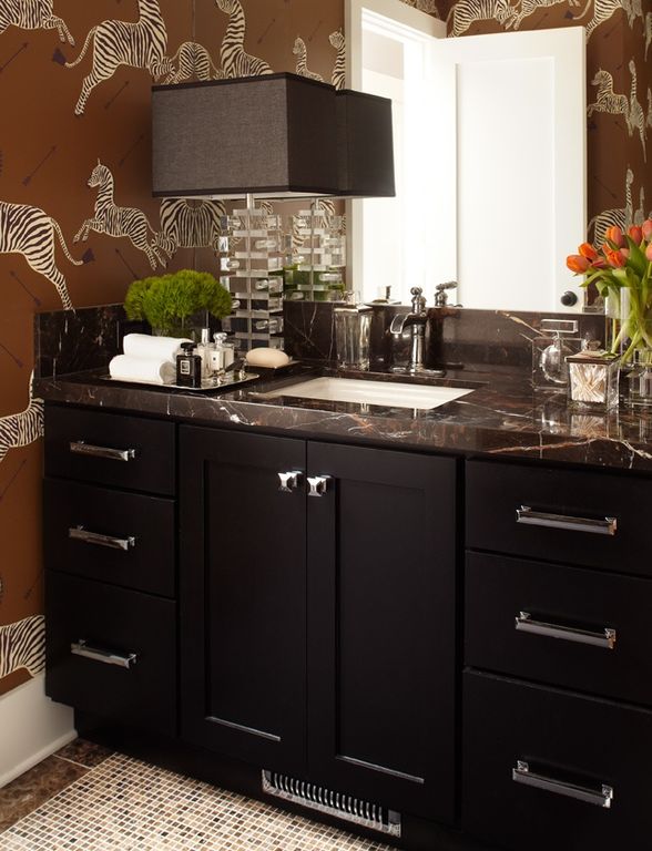 Contemporary Powder Room with Shaw Floors Mixed Up Mosaic Stone Accent Tile in River Bed, ceramic tile floors, specialty door