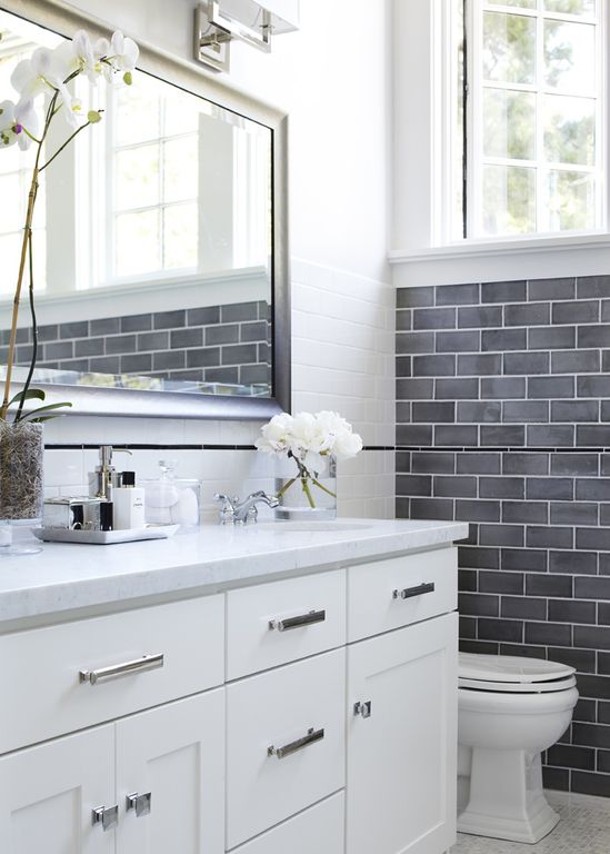 Contemporary Full Bathroom with Flat panel cabinets, Inset cabinets, Standard height, Powder room, Wall Tiles, Casement