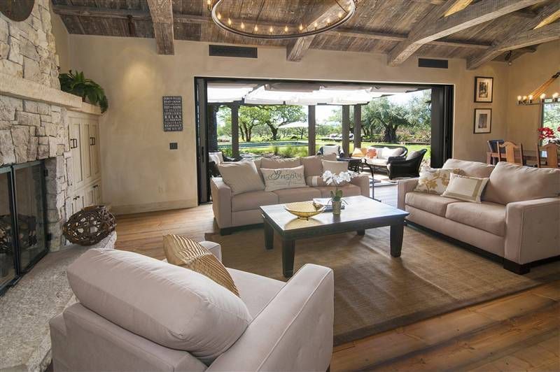 Contemporary Living Room with Hardwood floors, Exposed beam, High ceiling, PB CAMERON UPHOLSTERED SQUARE ARM SOFA, Chandelier