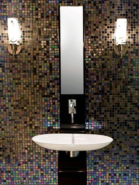 Contemporary Master Bathroom with Oceanside glass tile - muse blends 5/8" x 5/8" straight set mosaic in moroccan desert
