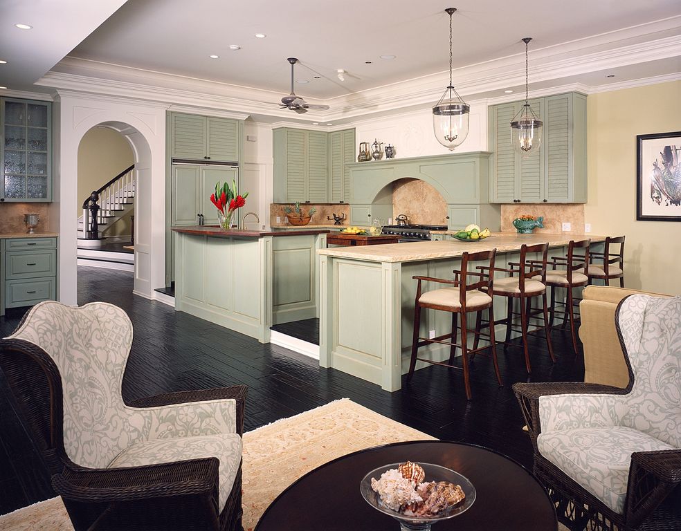 Traditional Kitchen with Pendant light, Livex Lighting Jefferson Brushed Nickel Pendant Light, Crown molding, full backsplash