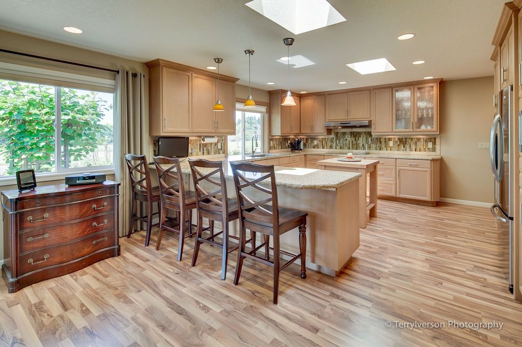 Traditional Kitchen with electric cooktop, Paint 3, Multiple Refrigerators, Hardwood floors, Paint 2, Raised panel, Wall Hood